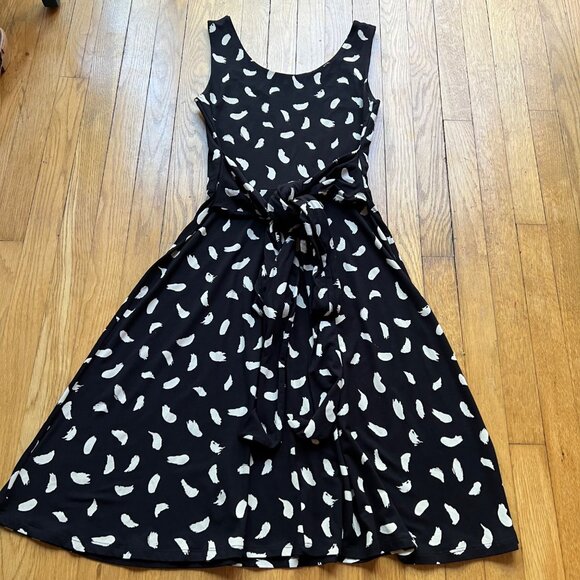 Boden Size 8R Black & White Brushstrokes Sleeveless Tie Waist Ballet Midi Dress - Picture 15 of 16